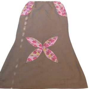 Long skirt African Traditional 'Aso oke', Brown & pink,waist=13 length=39